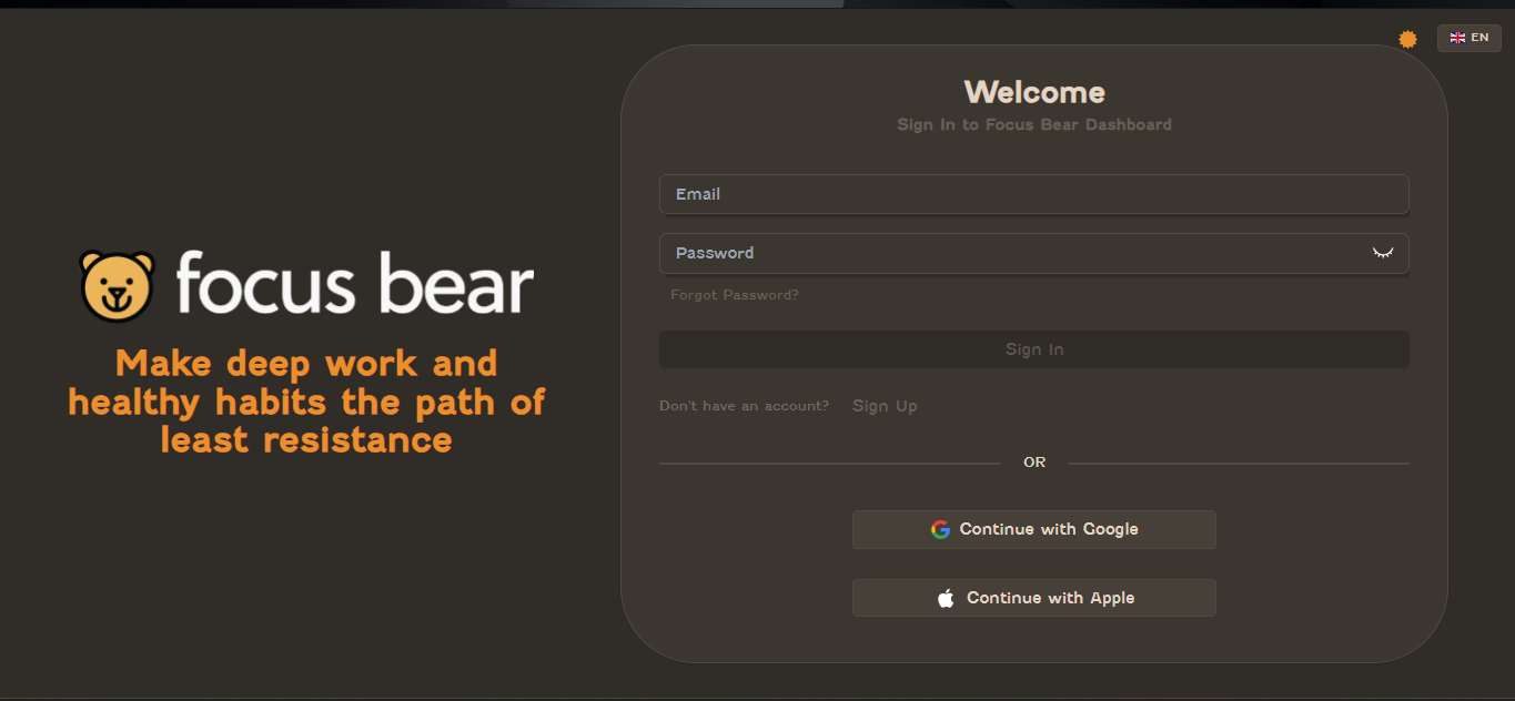 FocusBear Dashboard screenshot 1